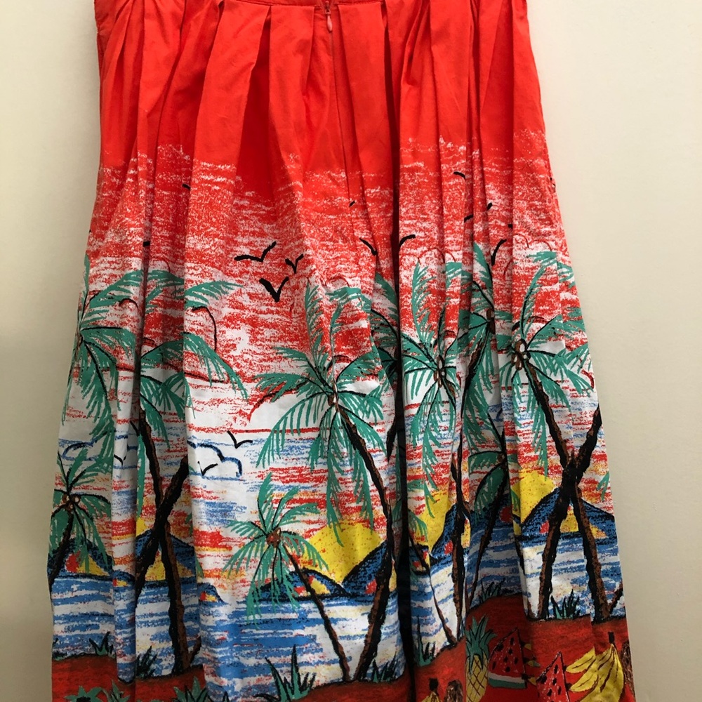 Red Tropical Print Pleated Midi Skirt - Picture 5 of 7